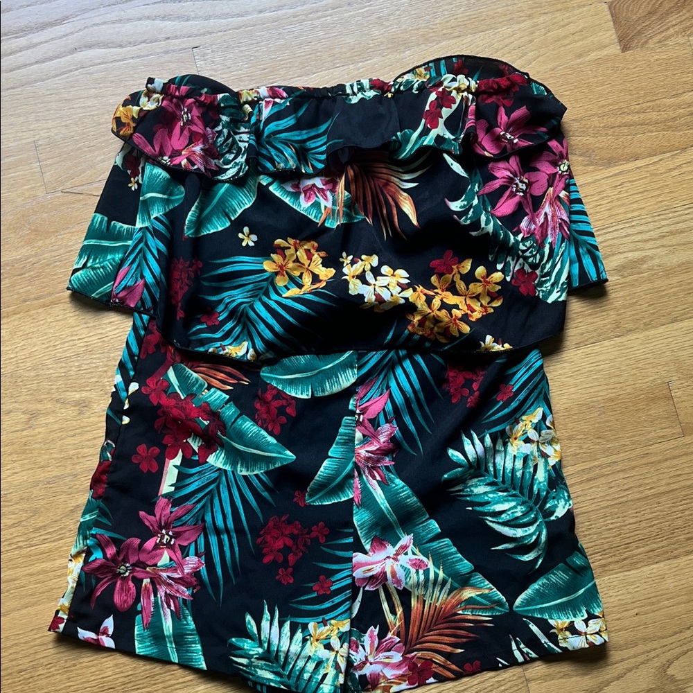Shein Hawaiian print strapless playsuit